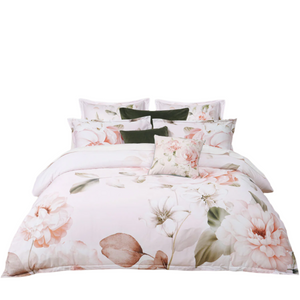 Bianca Layla White Floral Printed Cotton Sateen Quilt Cover Set