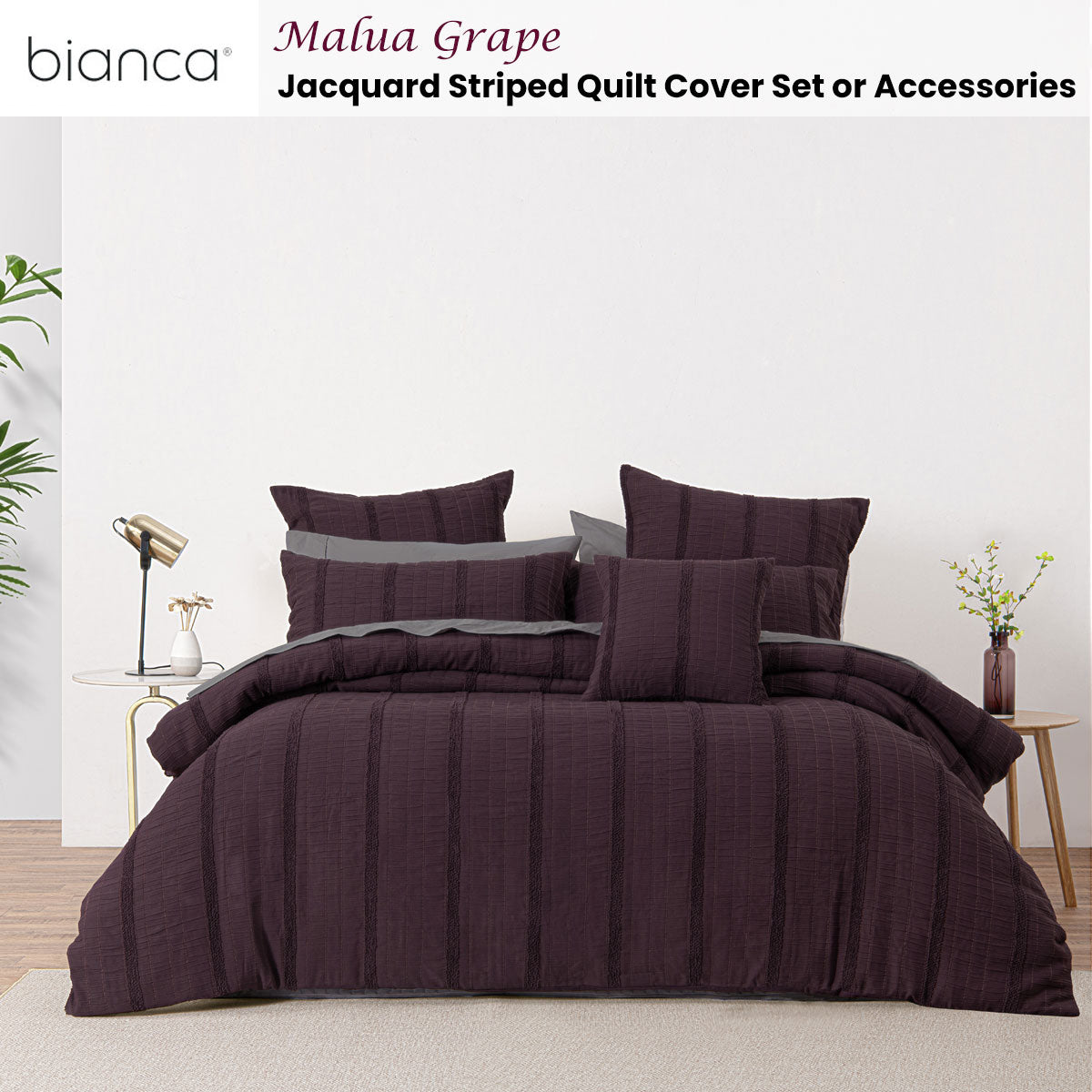 Bianca Malua Grape Jacquard Striped Quilt Cover Set