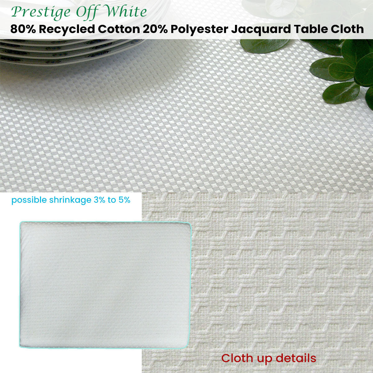 Invitation Prestige Cotton Rich Jacquard Off White Table Cloth 160 X 220 Cm