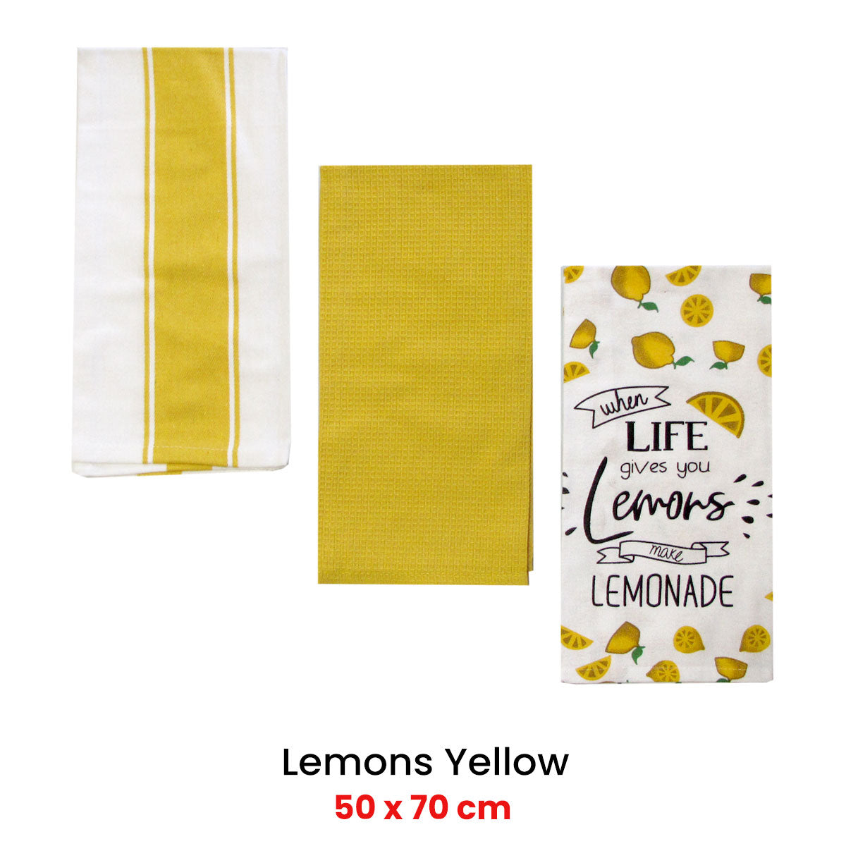 Home Oasis Set Of 3 Printed Cotton Rich Tea Towels 50 X 70 Cm Lemons Yellow