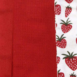 Home Oasis Set Of 3 Printed Cotton Rich Tea Towels 50 X 70 Cm Strawberry Red