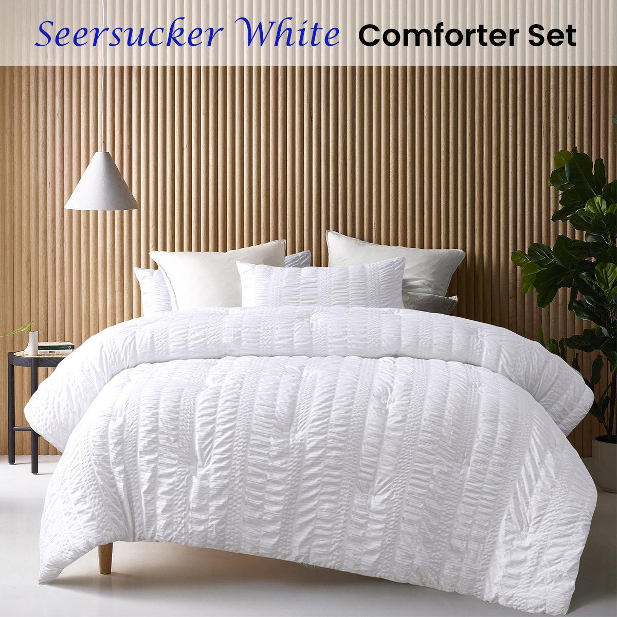 Accessorize Seersucker White 3 Piece Polyester Comforter Set Queen