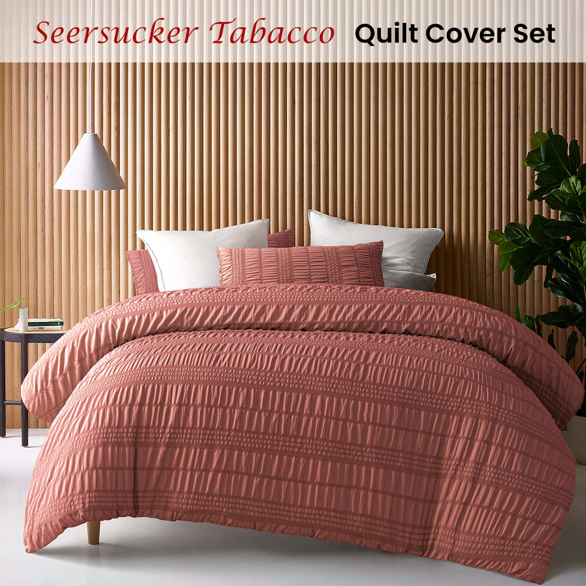 Accessorize Seersucker Tobacco Polyester Quilt Cover Set Queen