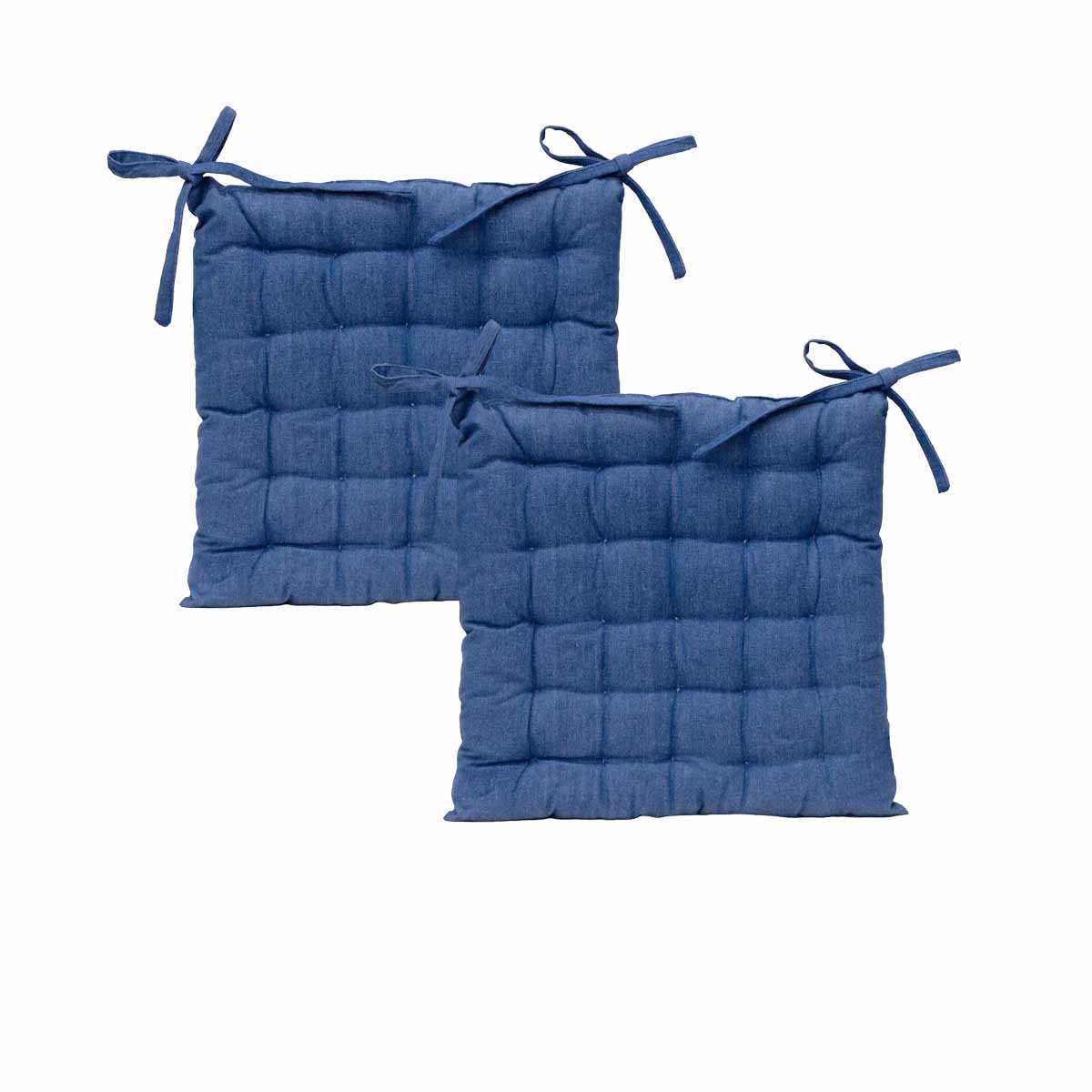 J Elliot Home Set Of 2 Outdoor 100% Cotton Chair Pads 40 X Cm Solid Blue