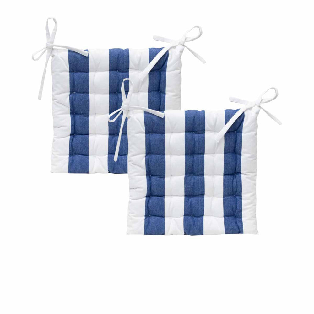 J Elliot Home Set Of 2 Outdoor 100% Cotton Chair Pads 40 X Cm Striped Blue