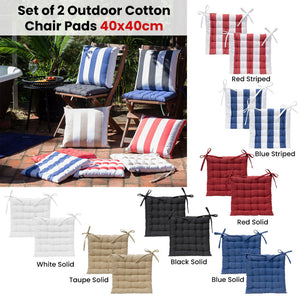 J Elliot Home Set Of 2 Outdoor 100% Cotton Chair Pads 40 X Cm Striped Blue