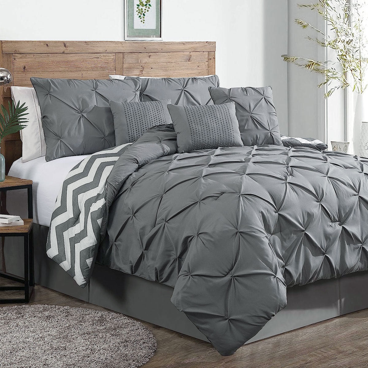 J Elliot Home 7 Pcs Ella Grey Comforter Set Queen