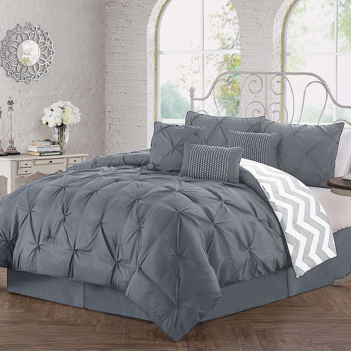 J Elliot Home 7 Pcs Ella Grey Comforter Set Queen