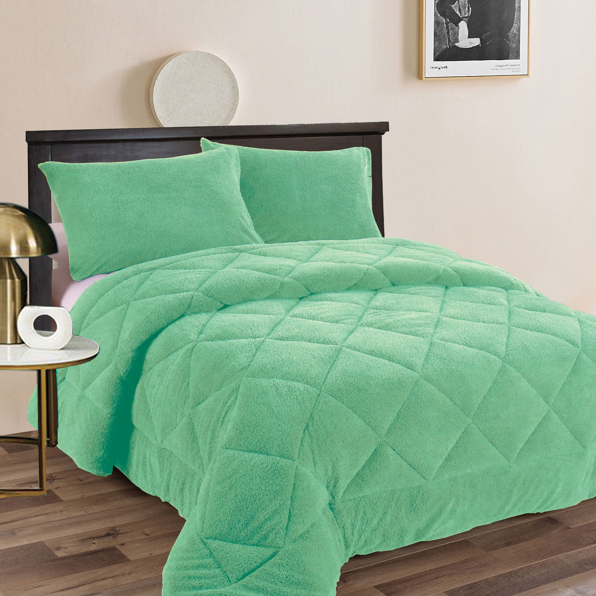 3 Pcs Teddy Fleece Comforter Set Aqua Frost King Size