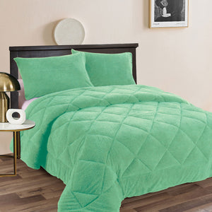 3 Pcs Teddy Fleece Comforter Set Aqua Frost King Size