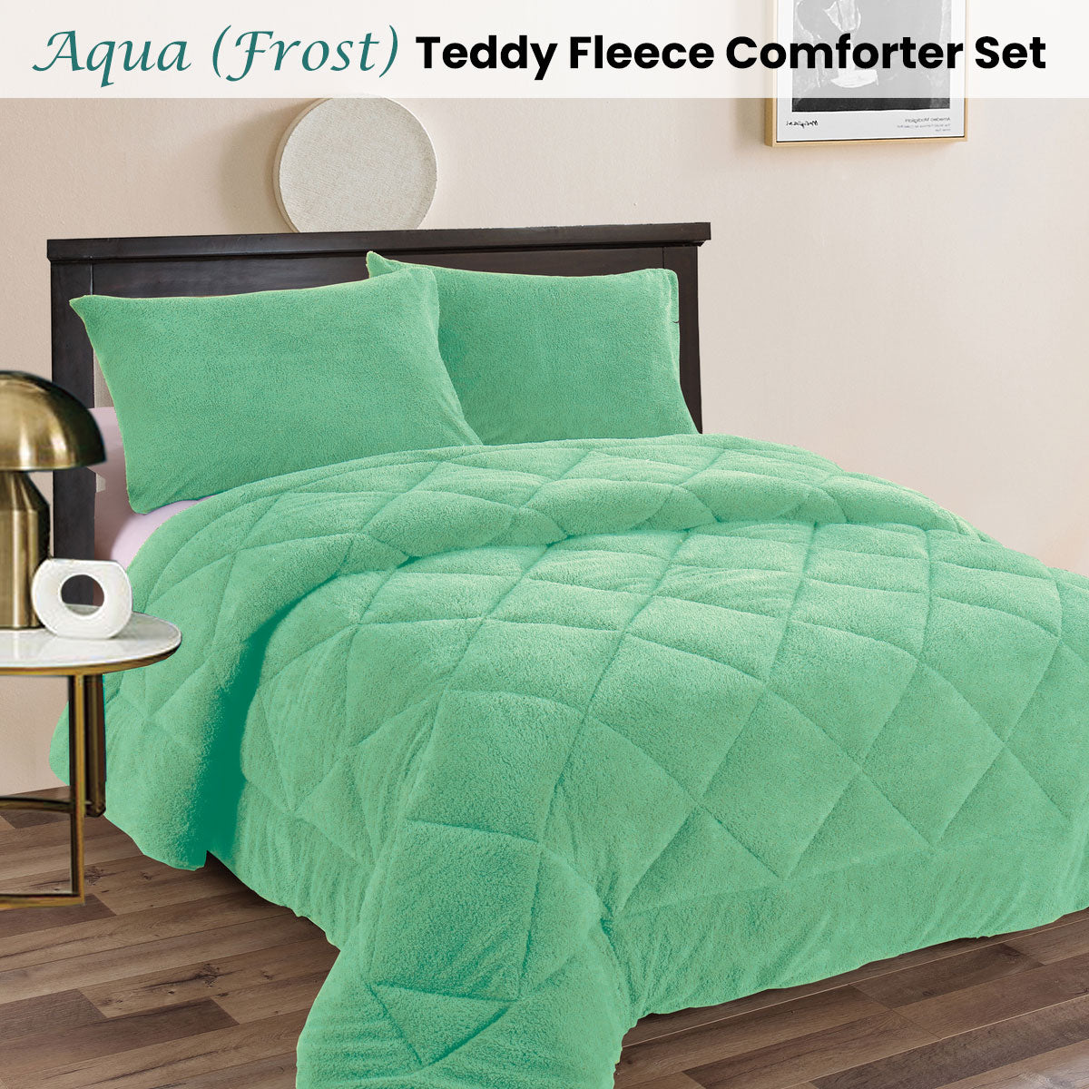 3 Pcs Teddy Fleece Comforter Set Aqua Frost King Size