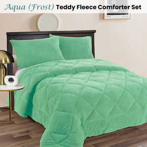 3 Pcs Teddy Fleece Comforter Set Aqua Frost King Size