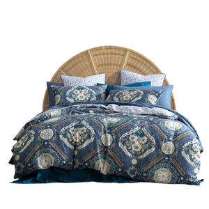 Logan And Mason 250Tc Kashmir Mid Blue Cotton Sateen Quilt Cover Set