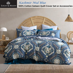 Logan And Mason 250Tc Kashmir Mid Blue Cotton Sateen Quilt Cover Set