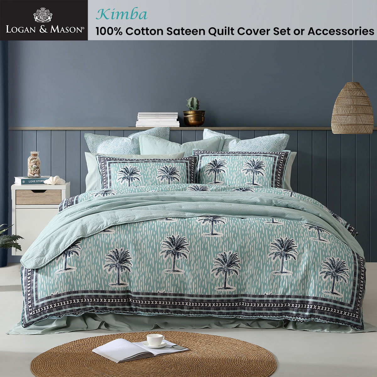 Logan And Mason 250Tc Kimba Teal Cotton Sateen Quilt Cover Set