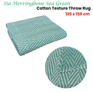 Sia Herringbone Sea Green 100% Cotton Texture Throw Rug 125 X 150 Cm