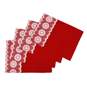 Rapee Set Of 4 Cotton Lacey Red Table Placemats 33 X 45 Cm