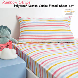 Minikins Rainbow Stripe Polyester Cotton Combo Fitted Sheet Set King Single