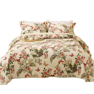 100% Cotton Lightly Quilted Coverlet Set Granada Cream Queen