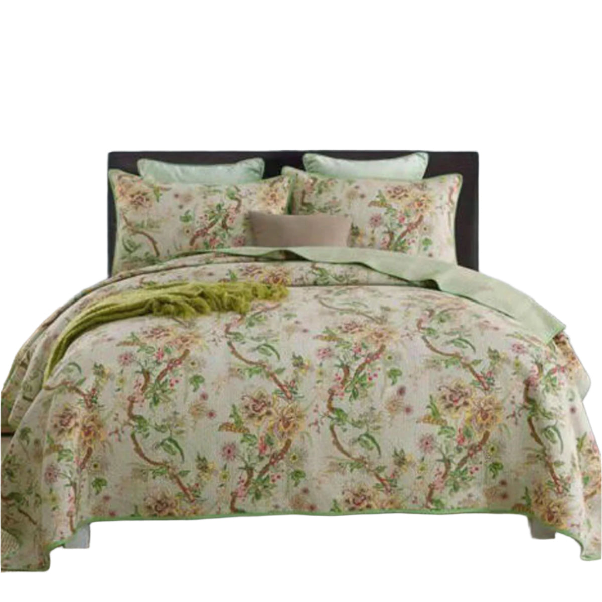 100% Cotton Lightly Quilted Coverlet Set Kew Gardens Queen 230 X 250 Cm