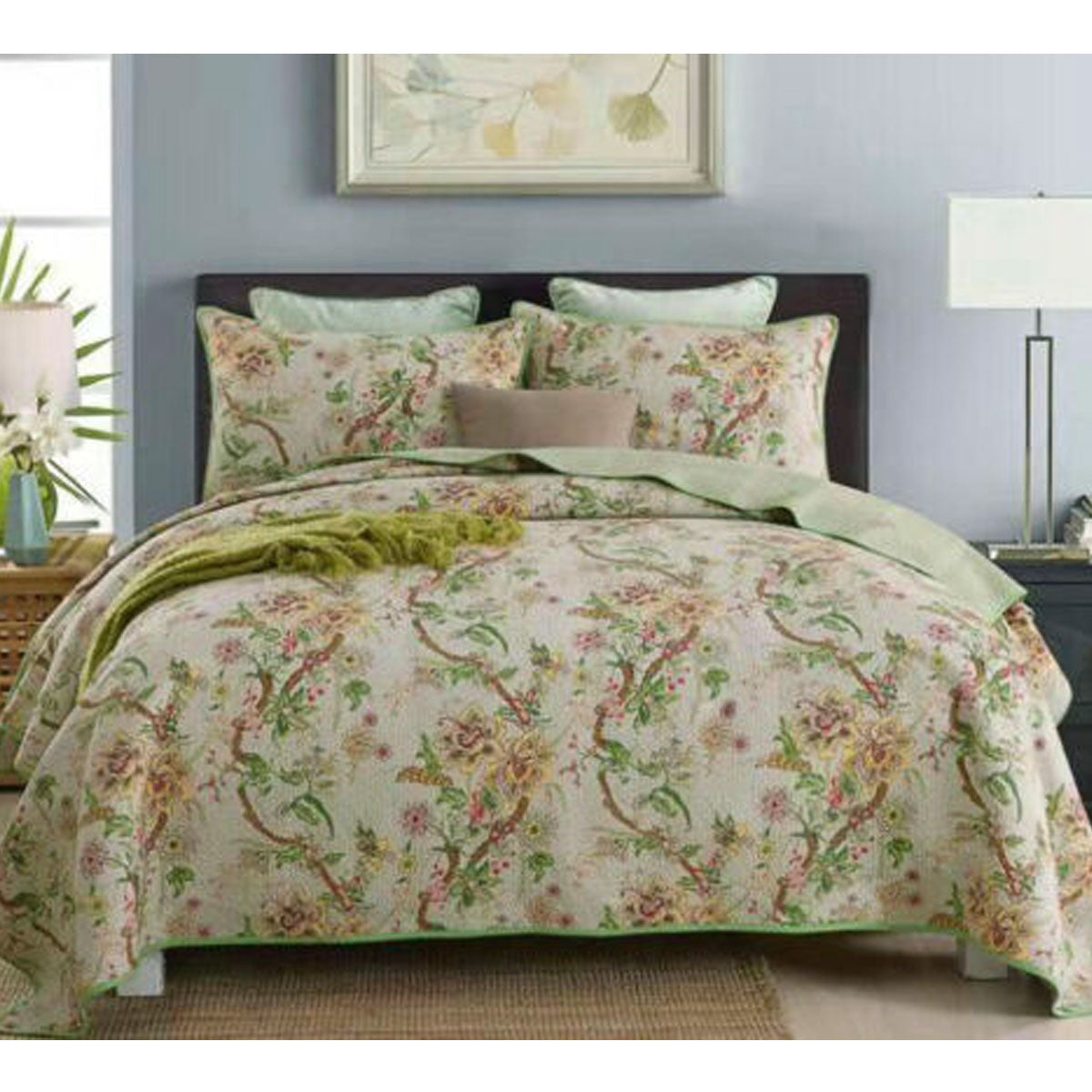 100% Cotton Lightly Quilted Coverlet Set Kew Gardens Queen 230 X 250 Cm