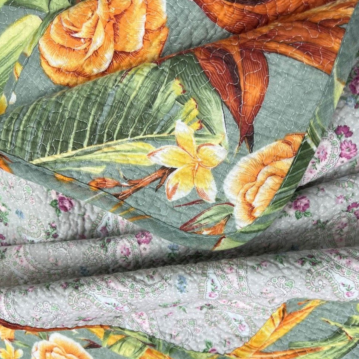 100% Cotton Lightly Quilted Coverlet Set Birds Of Paradise Queen 230 X 250 Cm