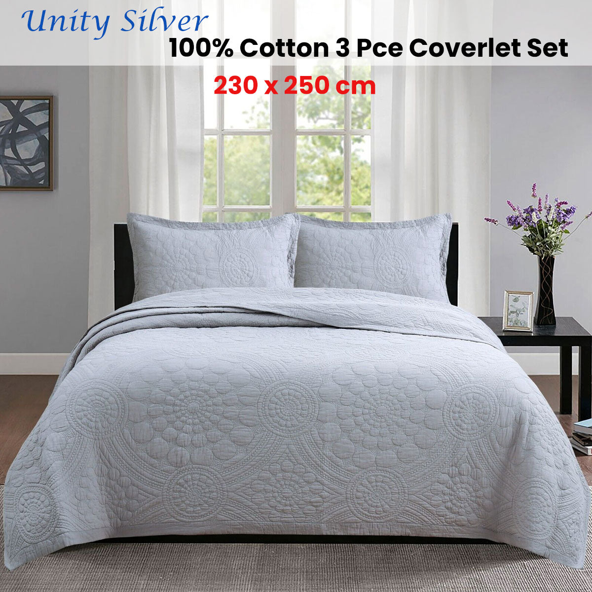 100% Cotton Lightly Quilted Coverlet Set Unity Silver Queen