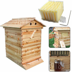 Wooden Beekeeping Beehive House +7Pcs Upgraded Auto Honey Comb Hive Frame