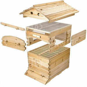 Wooden Beekeeping Beehive House +7Pcs Upgraded Auto Honey Comb Hive Frame