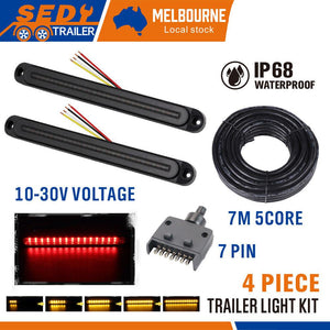 Trailer Tail Light Kit Pair Plug 7M 5 Core Wire Turn Signal Pin Flat Set