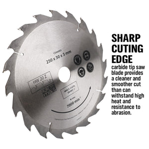 Sedy 10X250mm Circular Saw Blade 20T Disc Wood Timber Cutting 30/20/16Mm Bore