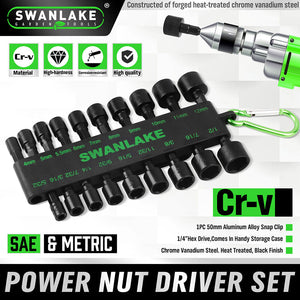 Swanlake 20Pcs Garden Tools Power Nut Driver Set Impact Drill Sae And Metric (Will Be No Tracking)