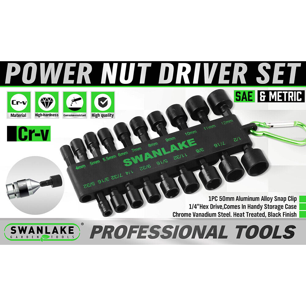 Swanlake 20Pcs Garden Tools Power Nut Driver Set Impact Drill Sae And Metric (Will Be No Tracking)