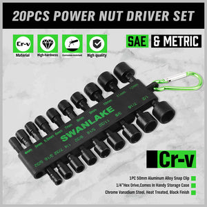 Swanlake 20Pcs Garden Tools Power Nut Driver Set Impact Drill Sae And Metric (Will Be No Tracking)