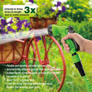 25Ft Water Garden Hose Flexible Expandable Pipe Car Wash With Spray Nozzle Gun