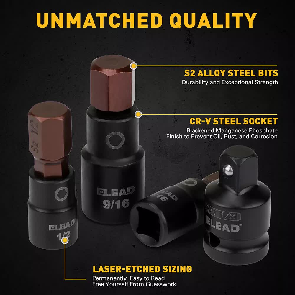 16Pc Sae Hex Bit Impact Socket Set 5/64" 9/16" Allen Adapter
