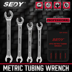 Sedy 4Pc Flare Nut Wrench Set Offset End Spanner Metric Cr V Steel Storage Pouch