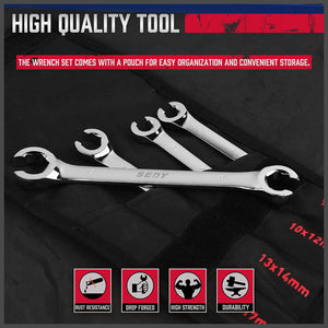 Sedy 4Pc Flare Nut Wrench Set Offset End Spanner Metric Cr V Steel Storage Pouch