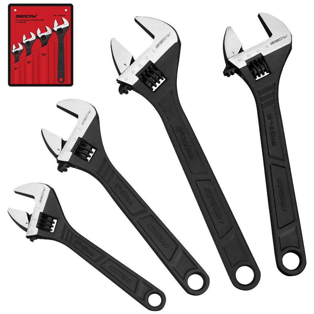 Sedy 4Pc Adjustable Wrench Set Shifter Heavy Duty Sae & Metric Household Repair