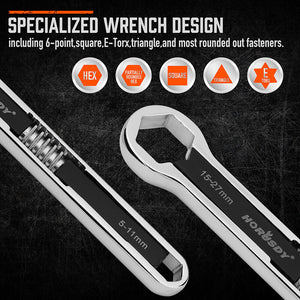 Horusdy 2Pcs Universal Wrench Set Sae & Metric Spanner Hex E Torx Triangle