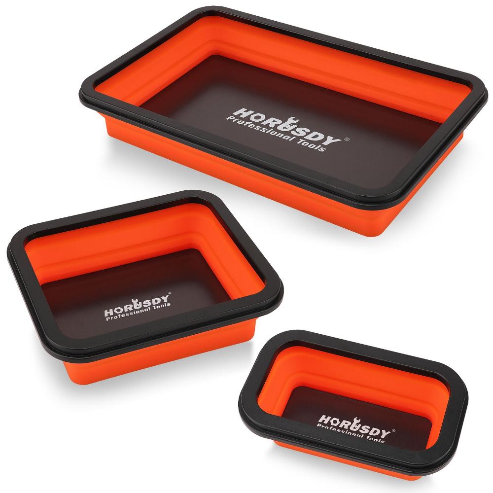 Horusdy 3Pc Orange Magnetic Parts Tray Set Tool Trays Storage Organizer Screw