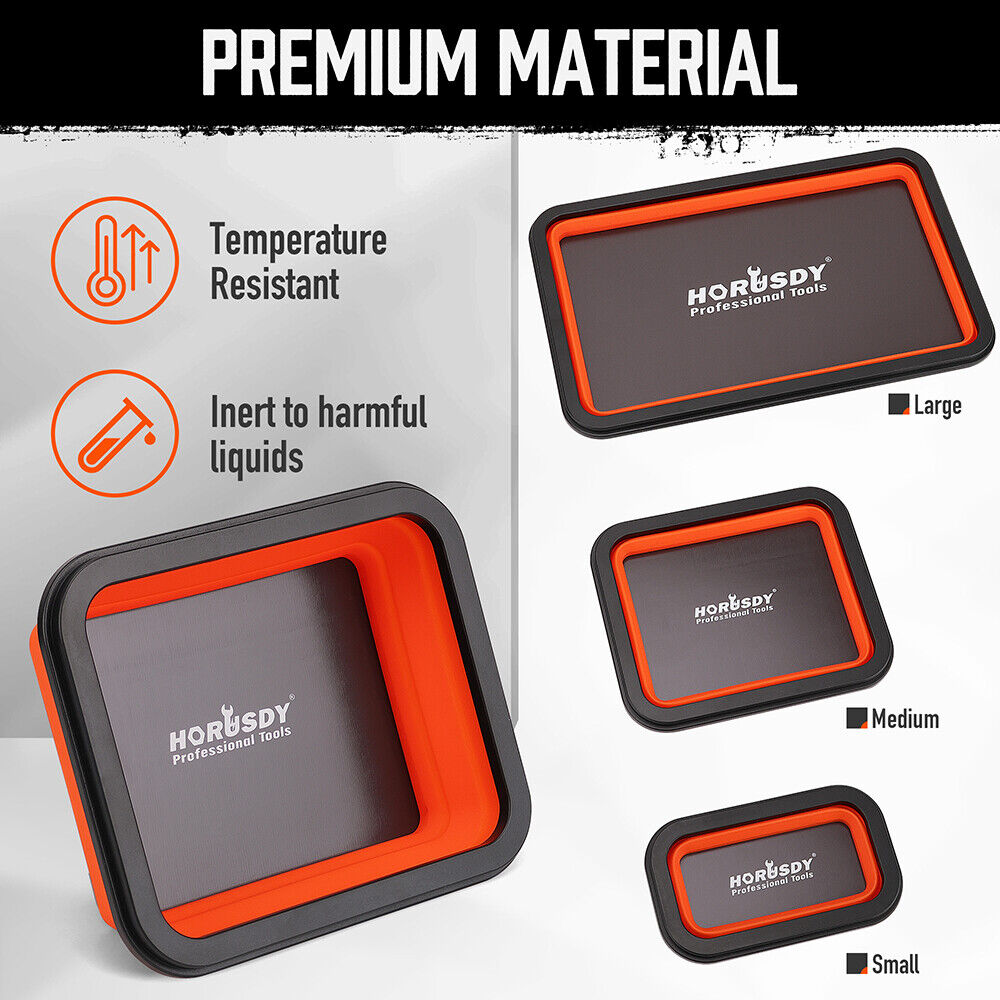 Horusdy 3Pc Orange Magnetic Parts Tray Set Tool Trays Storage Organizer Screw