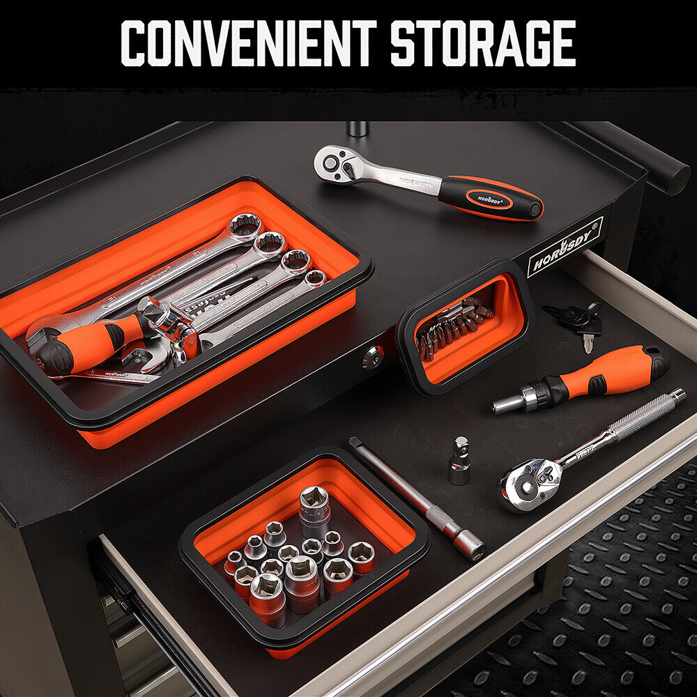 Horusdy 3Pc Orange Magnetic Parts Tray Set Tool Trays Storage Organizer Screw