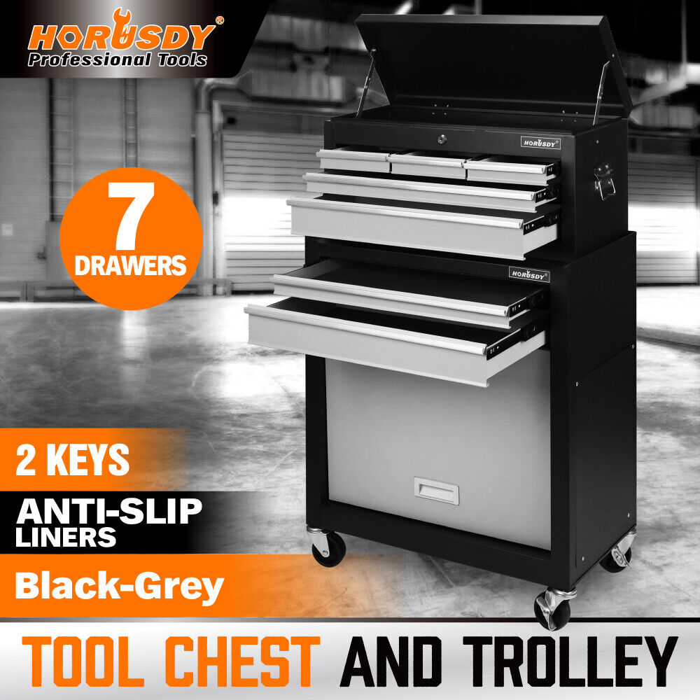 Horusdy 7 Drawer Tool Box Trolley Cabinet Storage Cart Garage Toolbox Organiser
