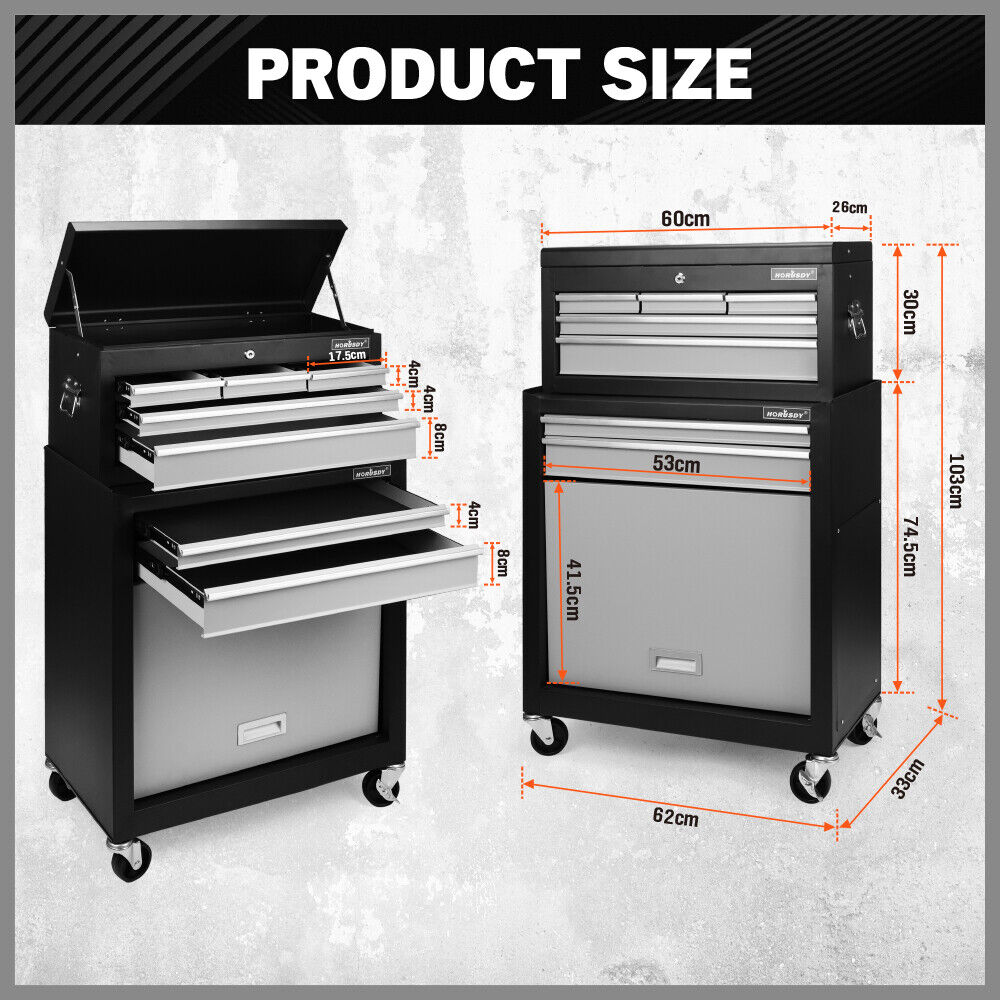 Horusdy 7 Drawer Tool Box Trolley Cabinet Storage Cart Garage Toolbox Organiser