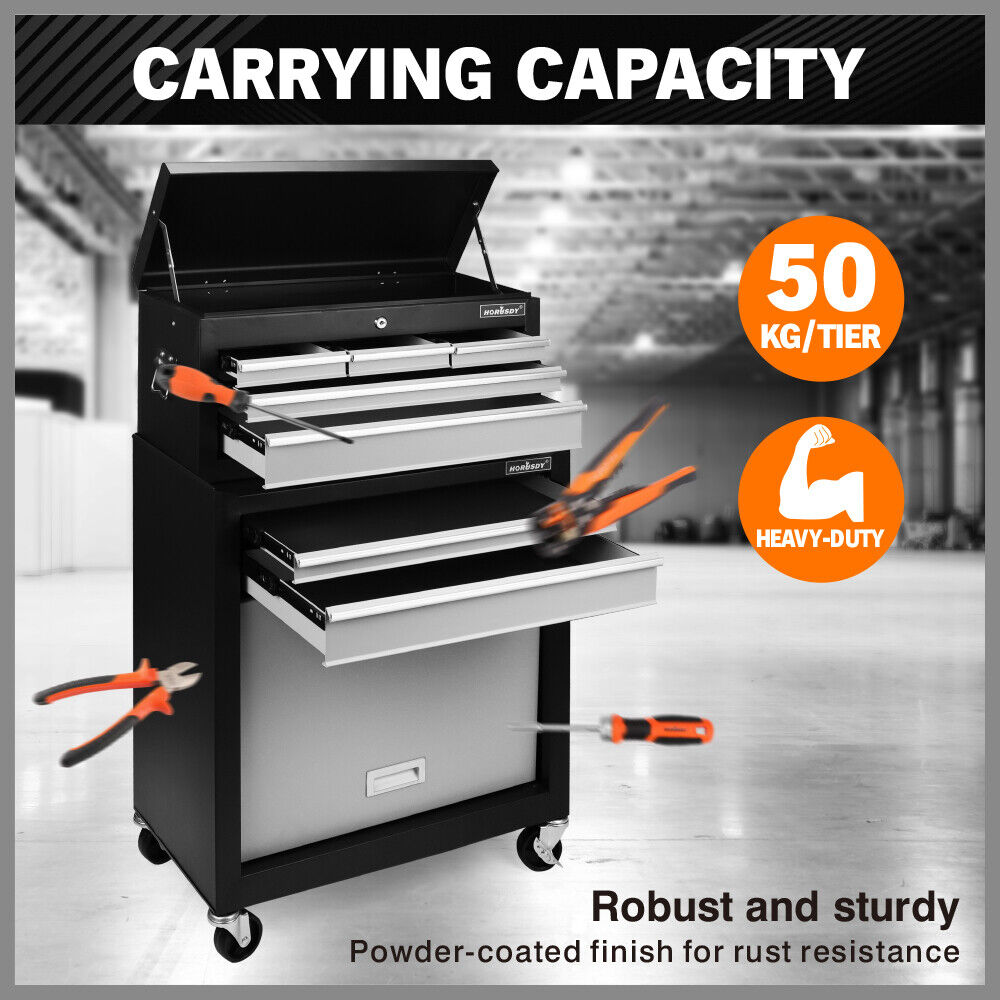 Horusdy 7 Drawer Tool Box Trolley Cabinet Storage Cart Garage Toolbox Organiser