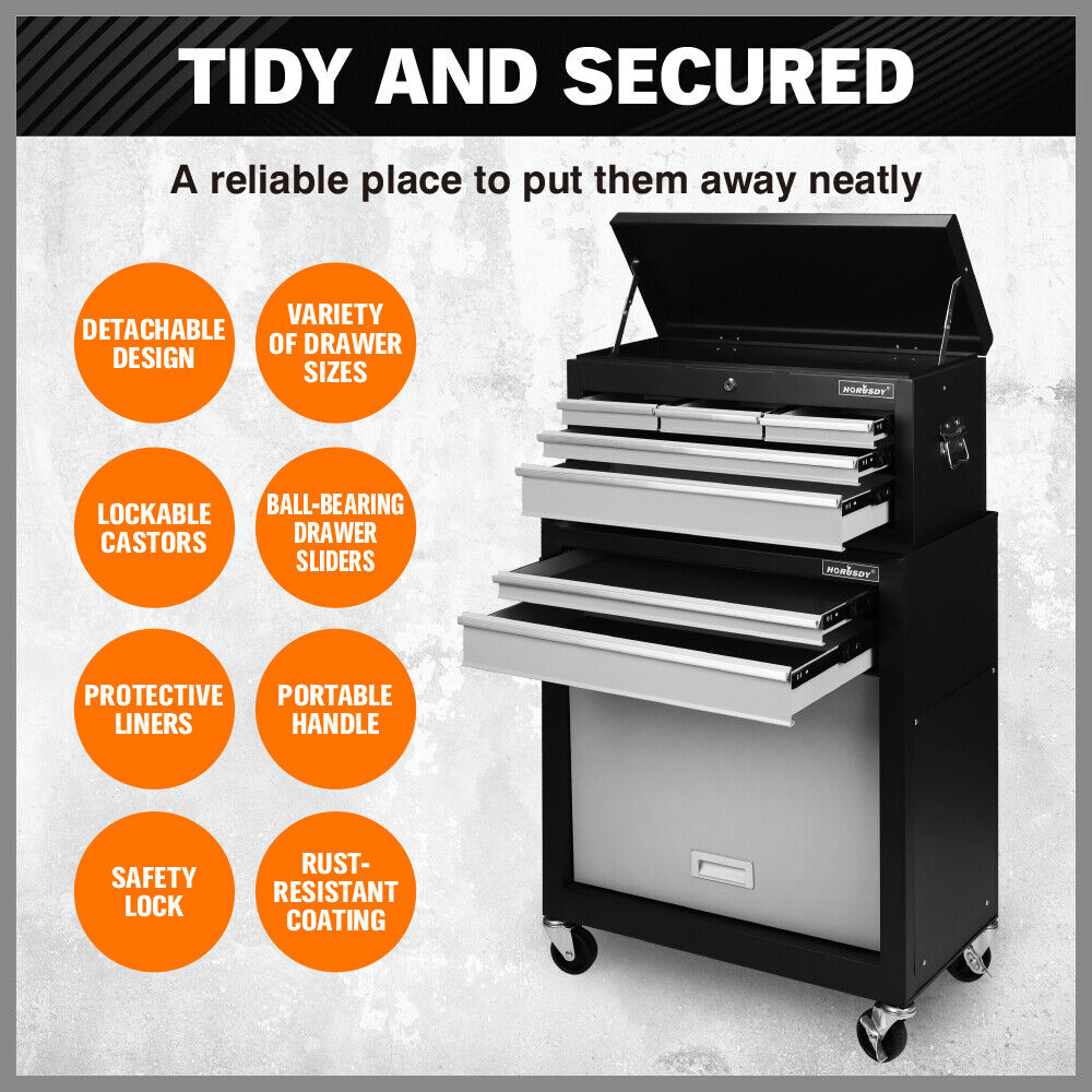 Horusdy 7 Drawer Tool Box Trolley Cabinet Storage Cart Garage Toolbox Organiser