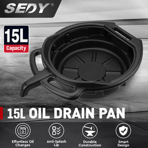 Sedy 15L Oil Change Pan Drain Tray Portable Dish Coolant Recovery Black