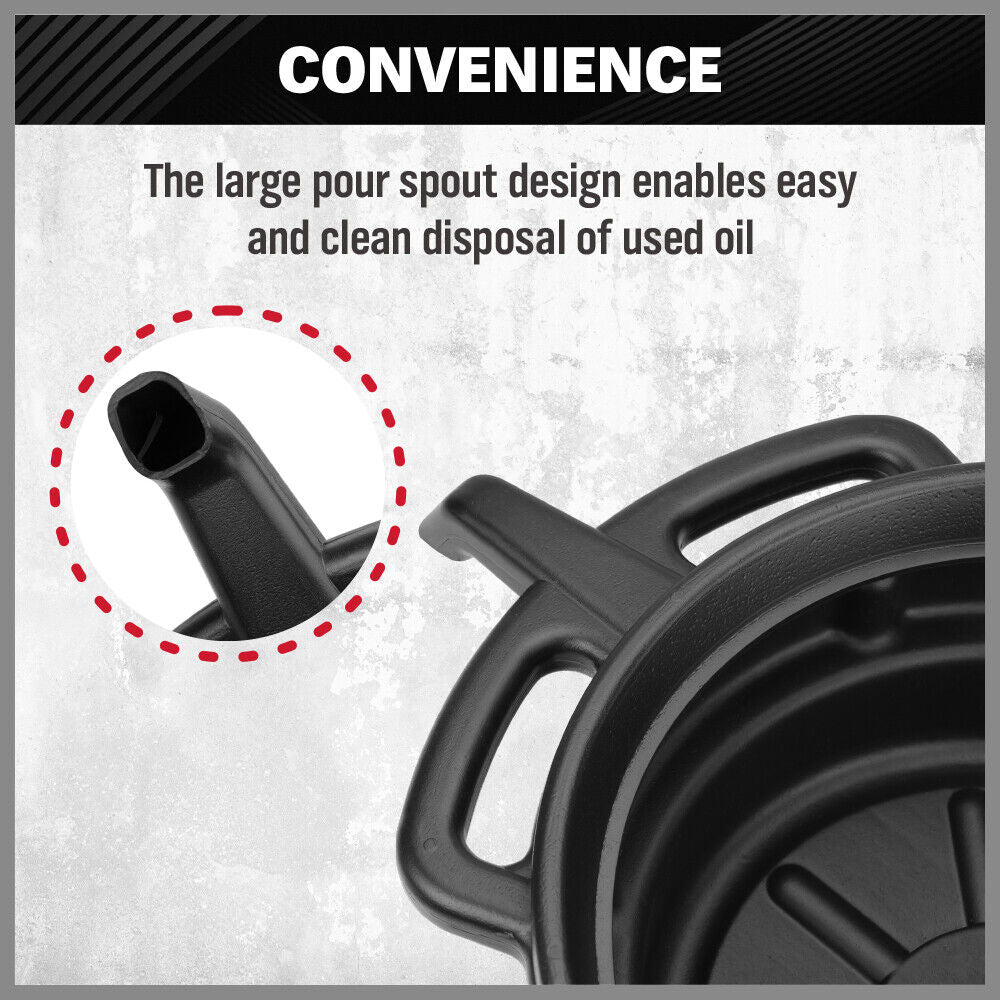 Sedy 15L Oil Change Pan Drain Tray Portable Dish Coolant Recovery Black