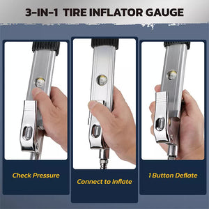 3In1 255Psi Tyre Inflator Car Motorcycle Air Tire Pressure Gauge Hose Pump Au